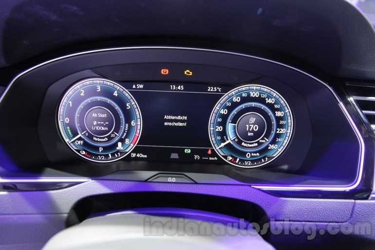 VW Passat GTE instrument cluster at 2016 Auto Expo