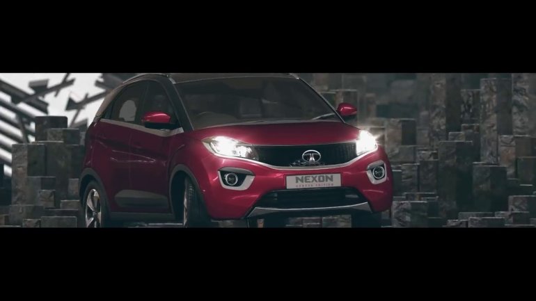 Tata Nexon maroon front three quarters