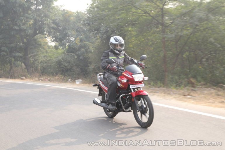 2018 Hero Super Splendor first ride review front right action shot far