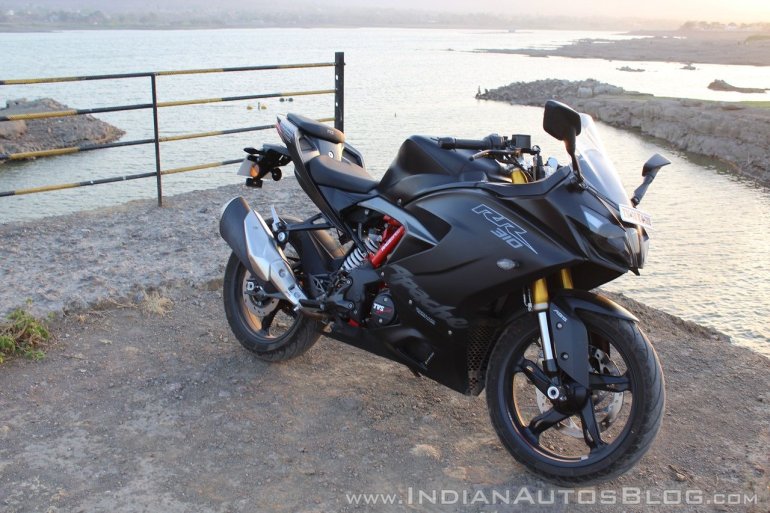 TVS Apache RR 310 Black detailed review front right quarter